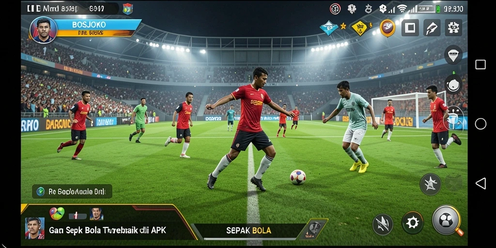 Tampilan antarmuka permainan sepak bola yang menarik dan dinamis.