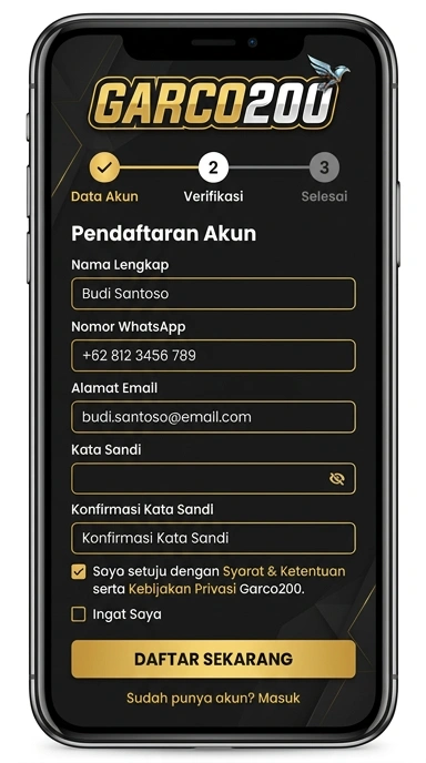 Tampilan halaman daftar garco200